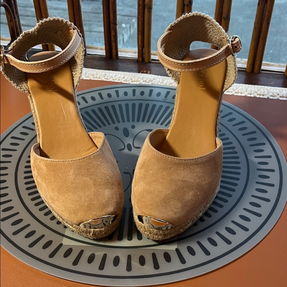 Maypol Tan Espadrille Wedge Sandals